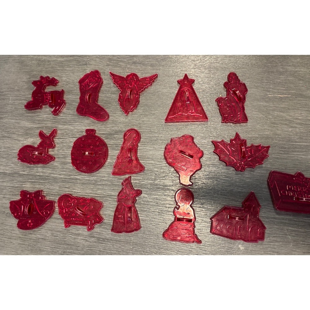 Vintage HRN Christmas Cookie Cutters Original Red‎ Clear  Made in U.S.A. Set-16